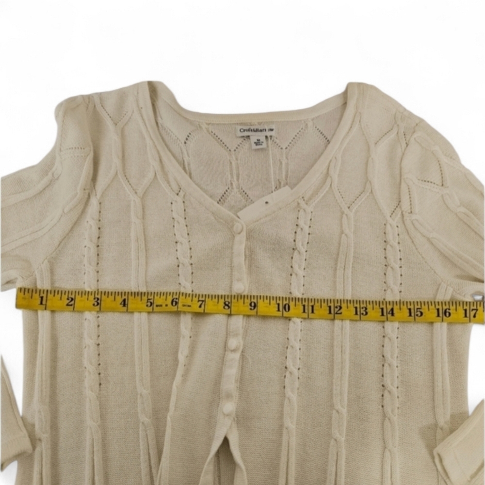 Open Cable Knit Cotton Button Up Cardigan in Ivory Size Medium NWT - Picture 5 of 9